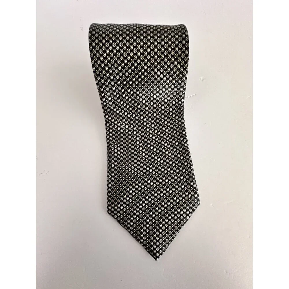 Gold‎ City Men's Neck Tie Black Platinum Geometric 100% Hand Made Silk